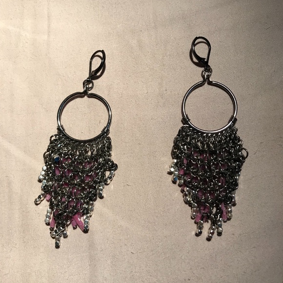 ⭐️Host Pick⭐️ Y2K Dangle Hoops with purple beads and silver tone earrings - Picture 3 of 6